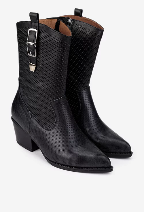 Botine dama NUR negre din piele naturala tip cowboy