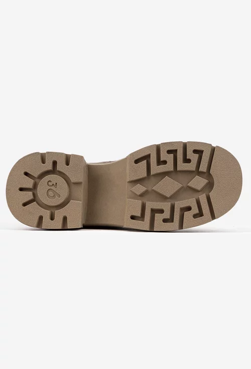 Botine dama NUR taupe din piele intoarsa cu siret si fermoar