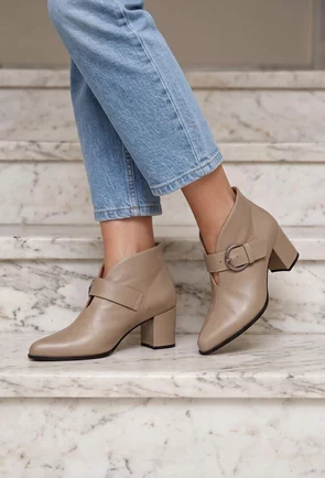 Botine dama NUR taupe din piele naturala