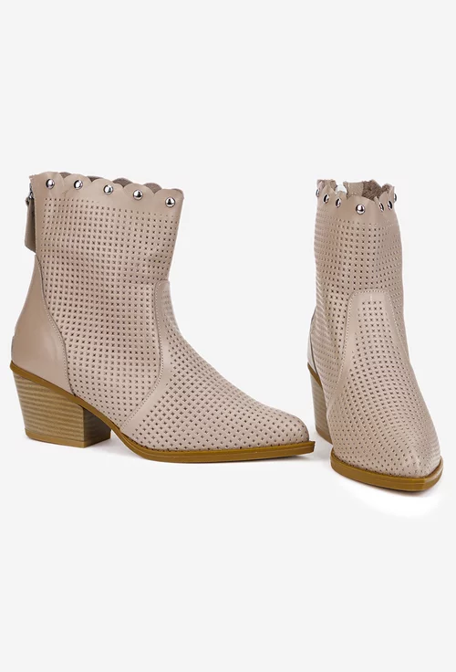 Botine dama NUR taupe din piele naturala cu fermoar la spate