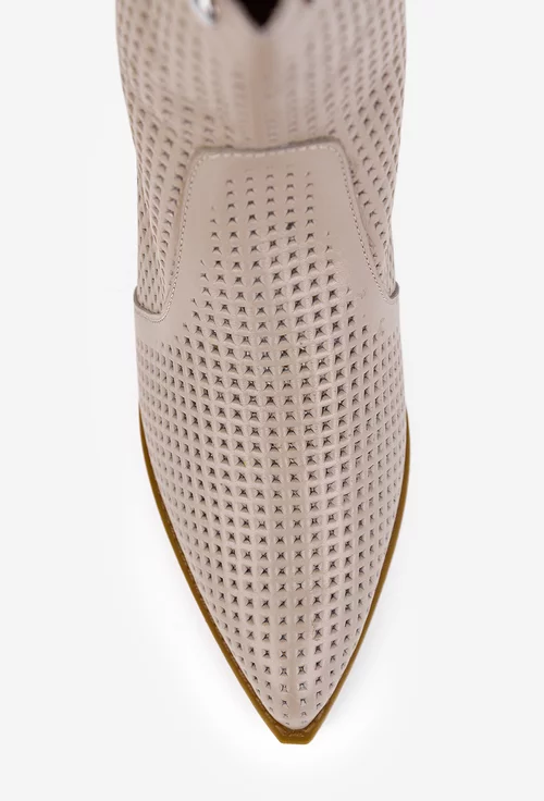 Botine dama NUR taupe din piele naturala cu fermoar la spate