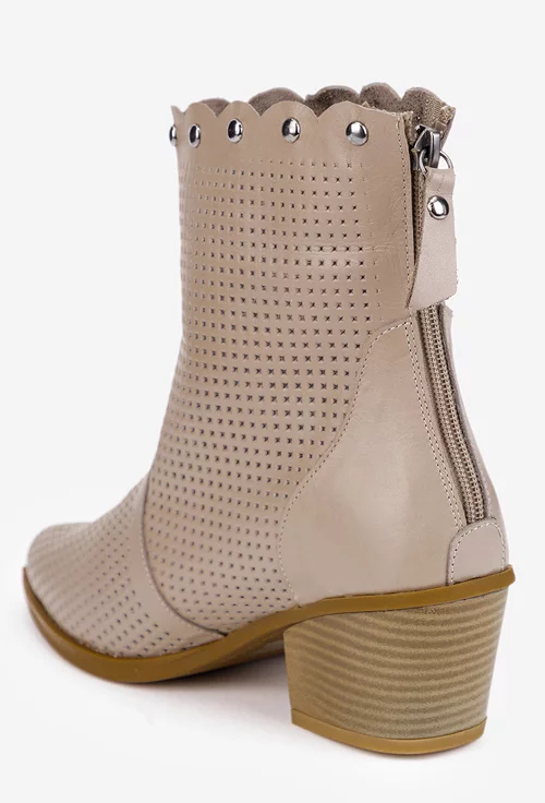 Botine dama NUR taupe din piele naturala cu fermoar la spate