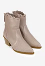 Botine dama NUR taupe din piele naturala cu fermoar la spate
