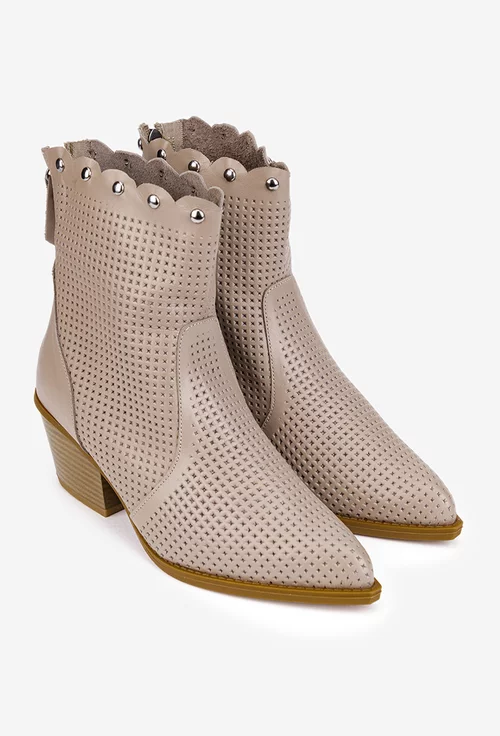 Botine dama NUR taupe din piele naturala cu fermoar la spate
