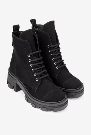Botine dama realizate din piele intoarsa neagra