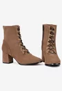 Botine dama taupe din piele intoarsa cu toc