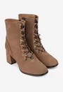 Botine dama taupe din piele intoarsa cu toc