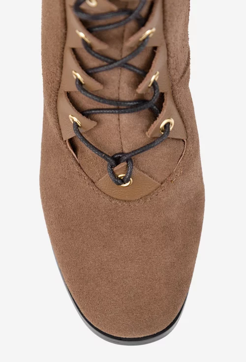 Botine dama taupe din piele intoarsa cu toc