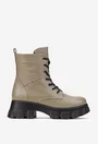 Botine dama taupe din piele texturata