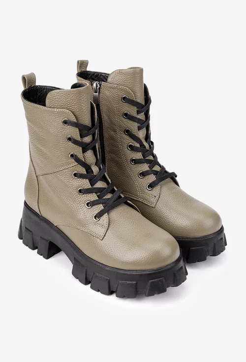 Botine dama taupe din piele texturata