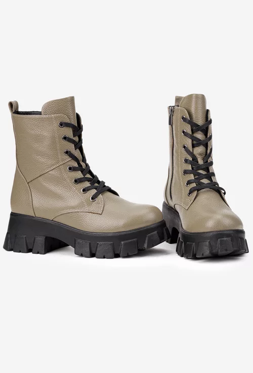 Botine dama taupe din piele texturata