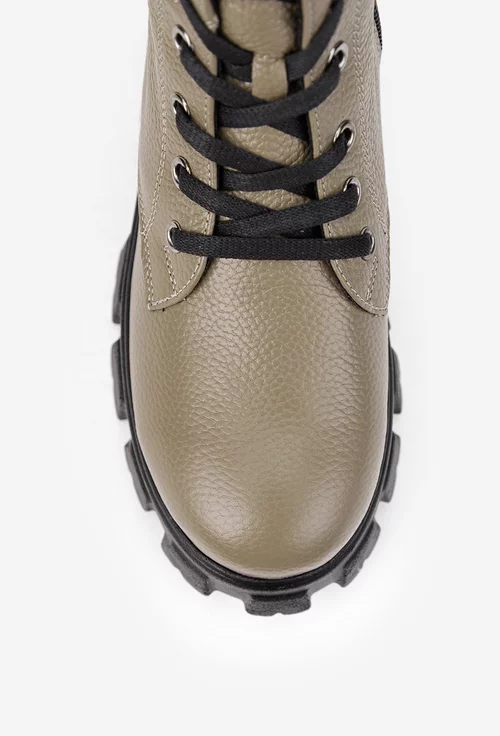 Botine dama taupe din piele texturata