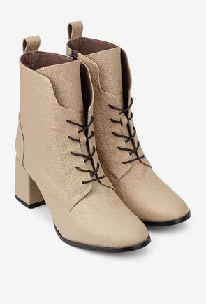Botine dama taupe din piele texturata