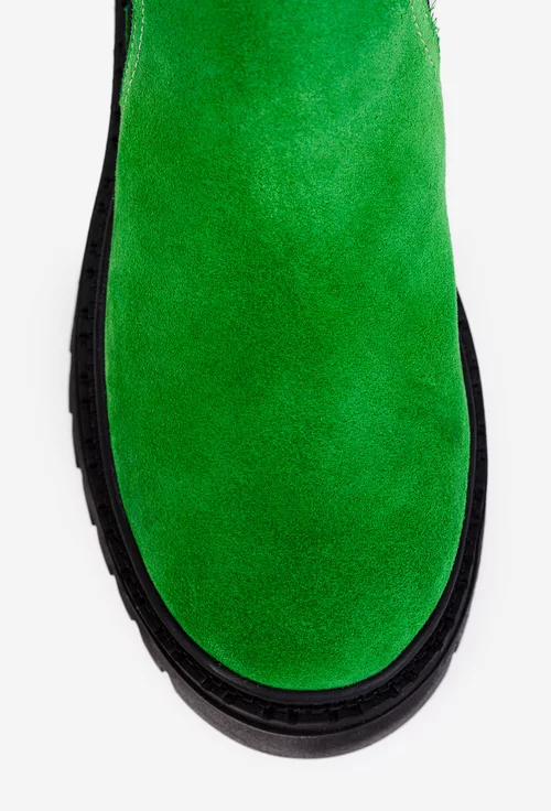 Botine dama verzi din piele intoarsa cu elastic negru