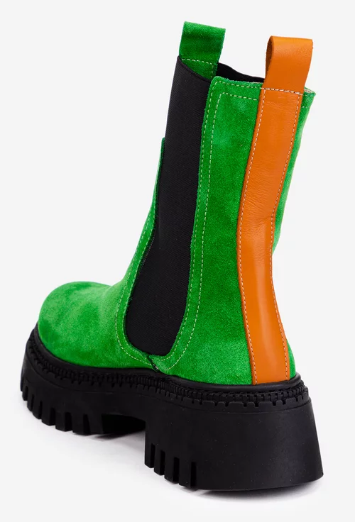 Botine dama verzi din piele intoarsa cu elastic negru