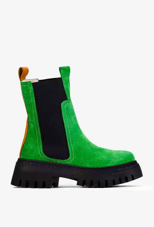 Botine dama verzi din piele intoarsa cu elastic negru