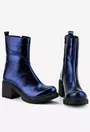 Botine din piele albastra sidefata