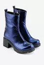 Botine din piele albastra sidefata