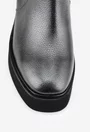 Botine dama argintii din piele texturata cu elastic