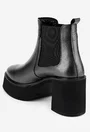 Botine dama argintii din piele texturata cu elastic