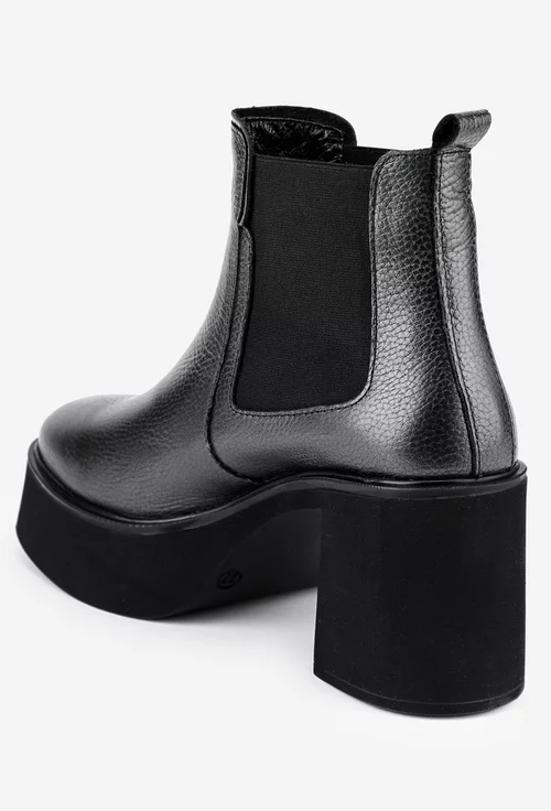 Botine dama argintii din piele texturata cu elastic