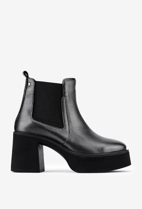 Botine dama argintii din piele texturata cu elastic
