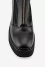 Botine negre din piele si material stretch