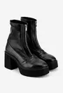 Botine negre din piele si material stretch