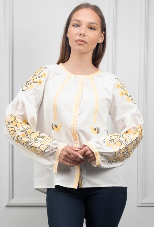 Camasa alba cu broderie galbena