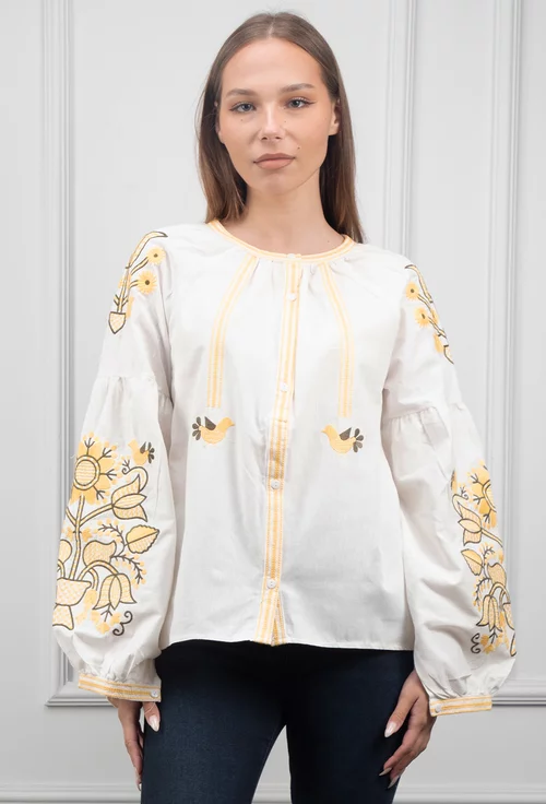 Camasa alba cu broderie galbena