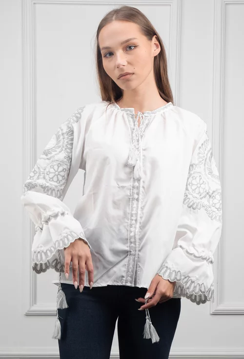 Camasa alba cu broderie gri