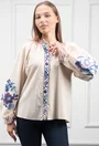 Camasa bej accesorizata cu broderie florala