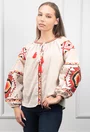 Camasa bej accesorizata cu detalii colorate