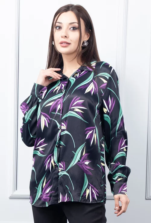 Camasa neagra cu imprimeu colorat