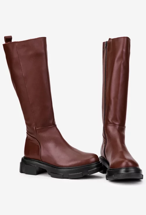 Cizme dama bordo din piele naturala