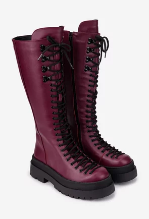 Cizme dama bordo din piele naturala