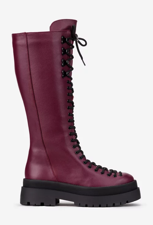 Cizme dama bordo din piele naturala