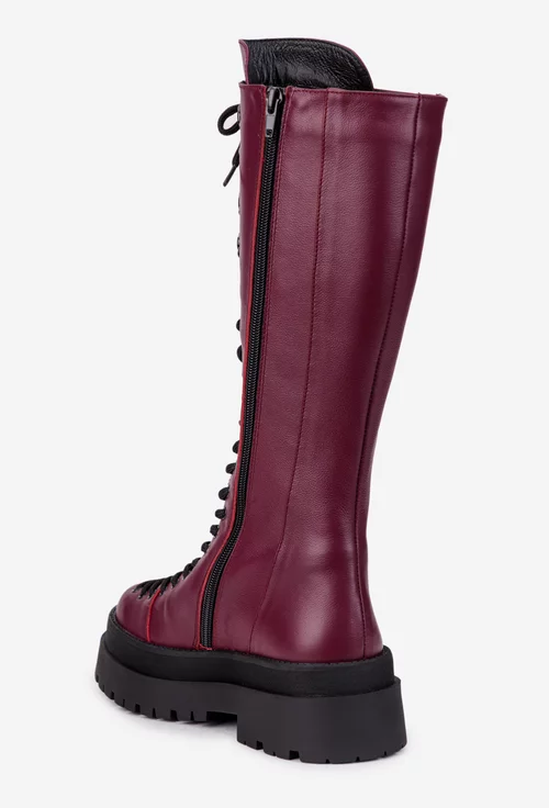 Cizme dama bordo din piele naturala