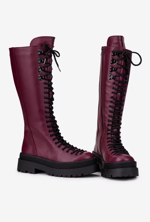 Cizme dama bordo din piele naturala