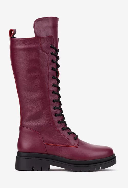 Cizme dama bordo din piele naturala