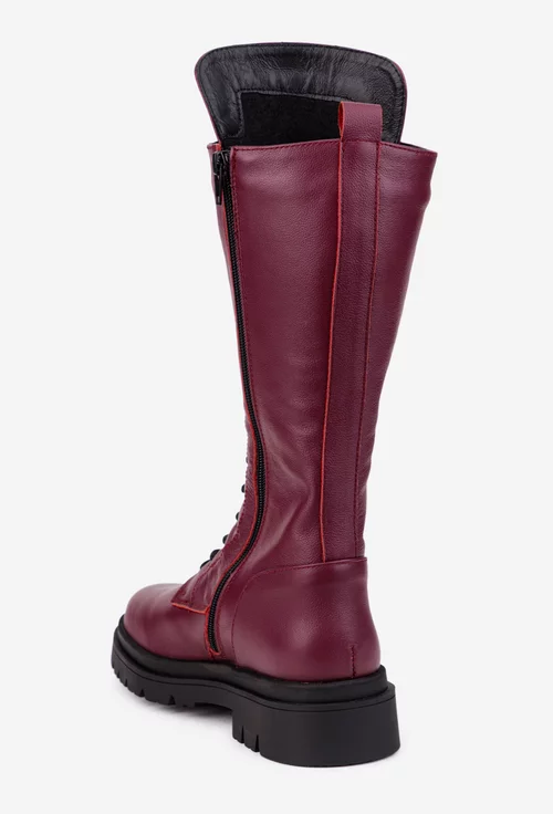 Cizme dama bordo din piele naturala
