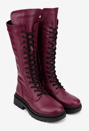 Cizme dama bordo din piele naturala