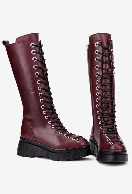 Cizme dama bordo din piele naturala