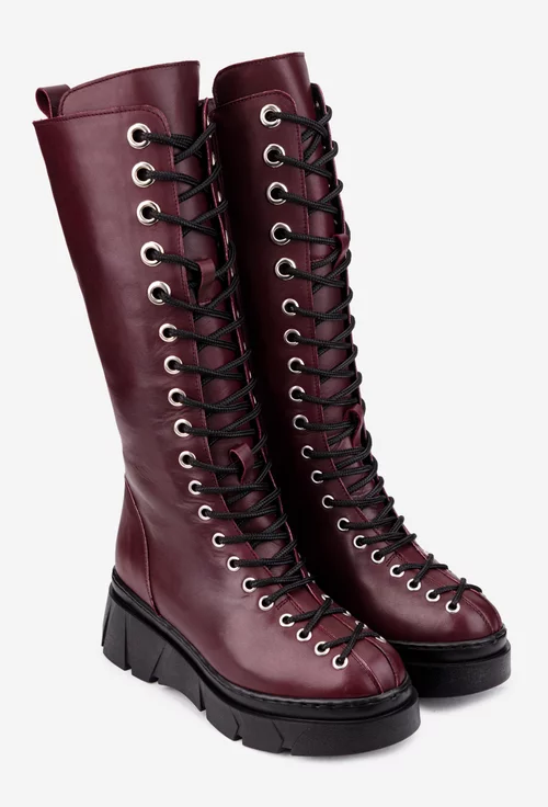 Cizme dama bordo din piele naturala