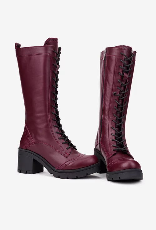 Cizme dama burgundy din piele naturala