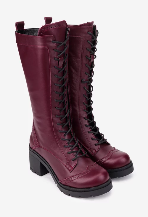 Cizme dama burgundy din piele naturala