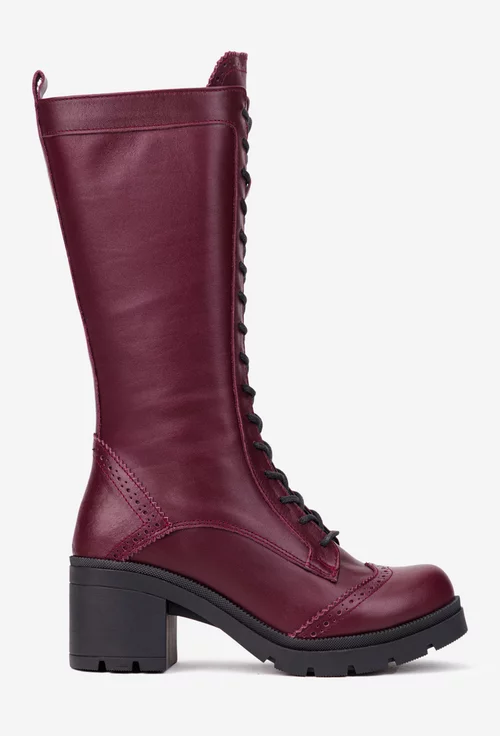 Cizme dama burgundy din piele naturala