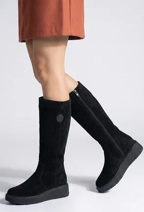 Cizme dama din piele intoarsa cu fermoar