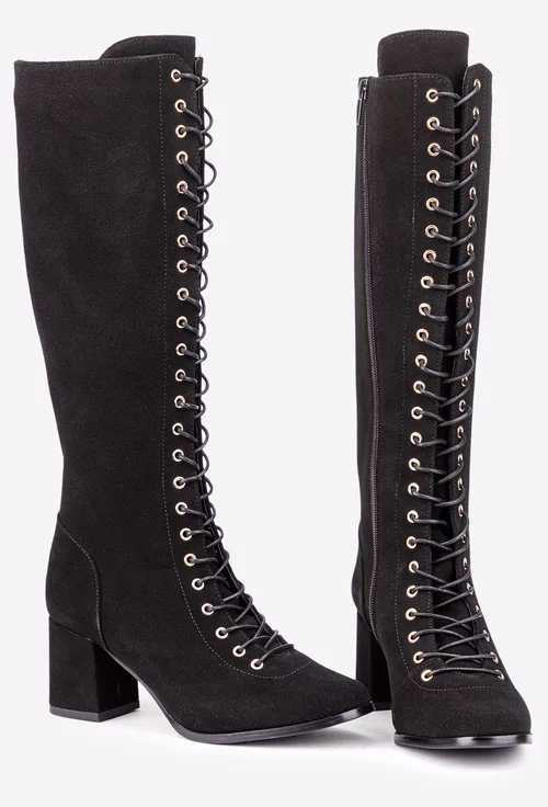 Cizme dama din piele intoarsa cu toc