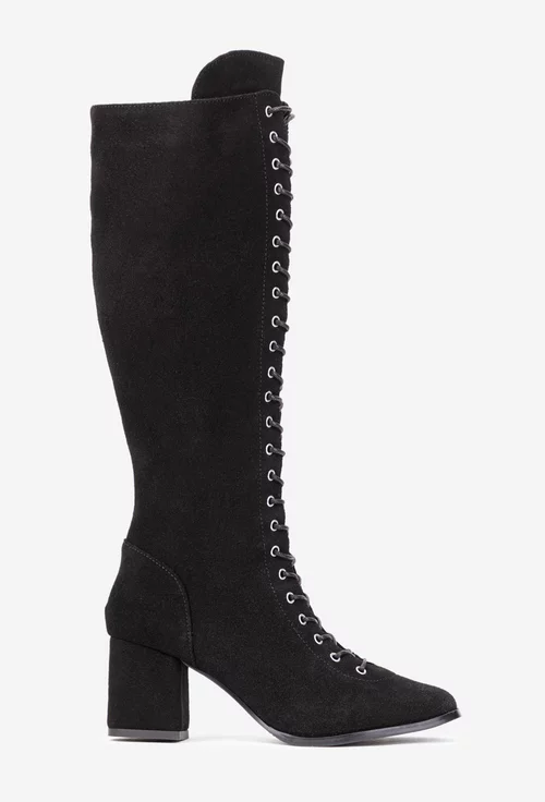 Cizme dama din piele intoarsa cu toc